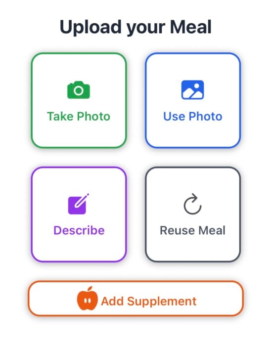 Upload options for different meal entry methods